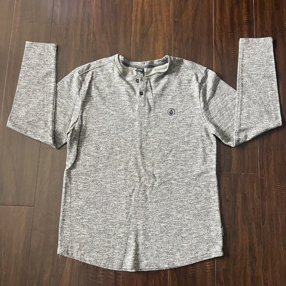 Volcom Mens Medium Henley Gray long Sleeve Top